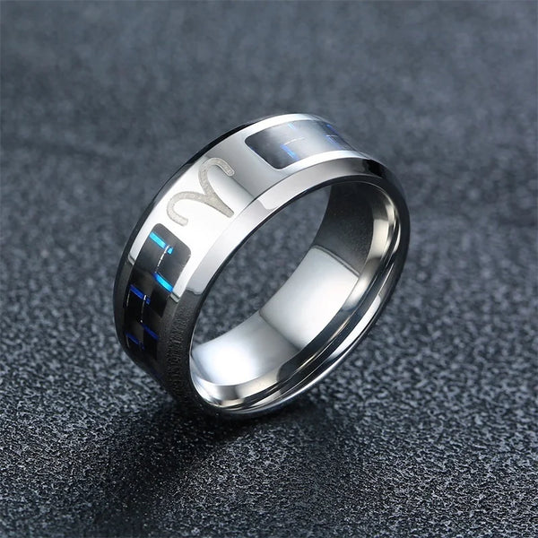 Vnox Dropshipping Twelve Constellations Rings for Men Women 8mm Stainless Steel Anel Male Classic Carbon Fiber 12 Horoscope Ring