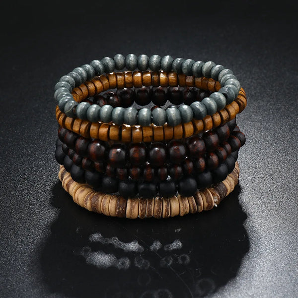 Men's Fashion Retro DIY Multi layer Elastic Thread Coconut Shell Wood Bead Bracelet Suitable for Date, Party, Festival Gifts