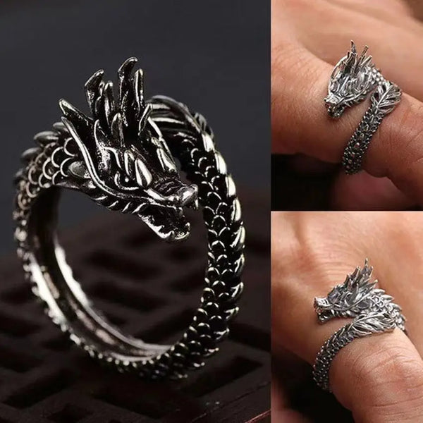 Japanese And Korean Fashion Versatile Retro Dragon Ring, Male Trendsetter Personality Domineering, Single Opening Adjustable Tre