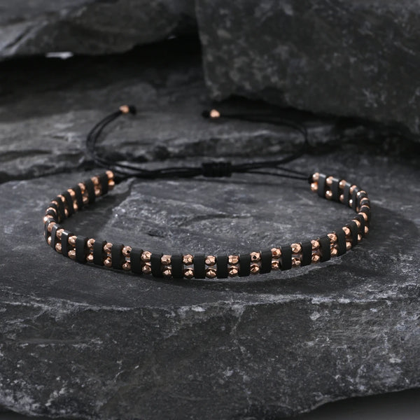 1PC  2024 Men's Jewelry Trendy Unique Cutting Hematite Stack Rose Golden Beaded Bracelets for Men Valentine's Handmade Gift