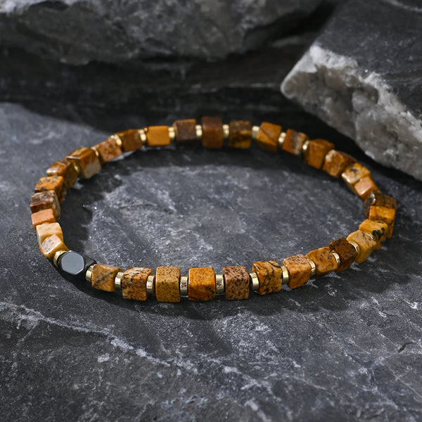 1PC Summer Vintage Iron Gallstone Spacer Square Picture Stone Half Gemstone Men's Beaded Bracelet Gifts to Friends