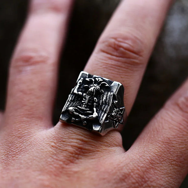 Steel Soldier 2022 New Fashion Stainless Steel Devil Skull Demon Sabbatical Goat Baphomet Ring For Men Women