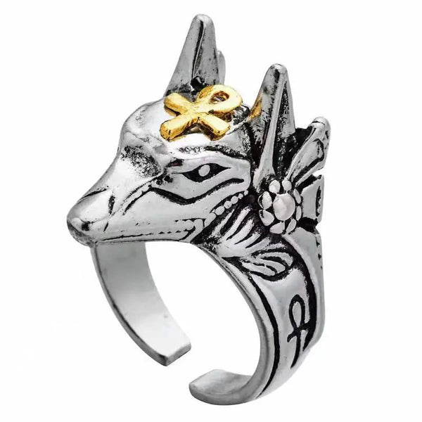 Anubis Death God Open Ring Men's Wolf Head Self Defense Dominant Single Food Ring Personalized Fashion Hand Jewelry