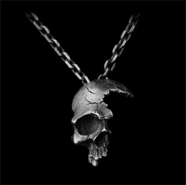 Vintage Skull Face Necklace for Women Men Punk Incomplete Skeleton Face Pendant Chain Choker Jewelry Accessories Party Gift 2023