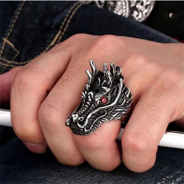 Korean Version of Students' Cool and Dazzling Dragon Head Ring, Men's Trendy Personality, Single Index Finger Ring, Men's Social