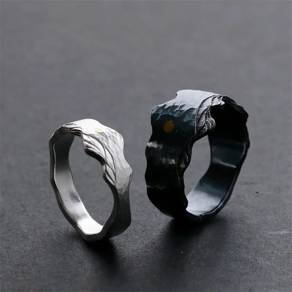 Mountain Echo: New Fashion Retro Sunrise Mountain Design Ring For Men Jewelry Open Size Cool Personality Couple Rings For Lady Anniversary Gift