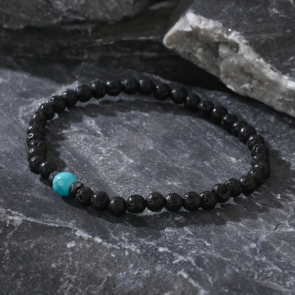 1PC New Retro Style Black Gallstone Spacer Volcanic Stone Semi precious Stone Men's Elastic Bead Bracelet