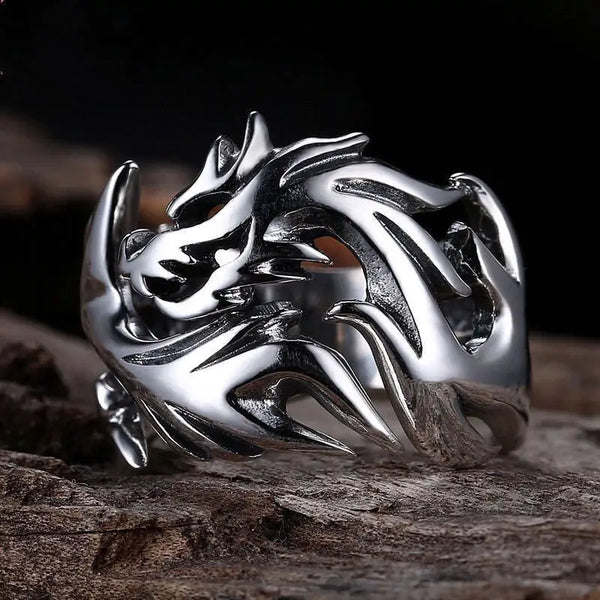 European And American Fashion, Personalized And Versatile, Domineering Flame Dragon Pattern Open Ring, Male Trend Hip-Hop Single