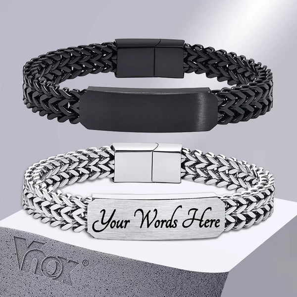 Vnox Stylish Mens Free Custom Engrave ID Bracelet,Stainless Steel Double Franco Link Chains Bracelets Armband Male Jewelry